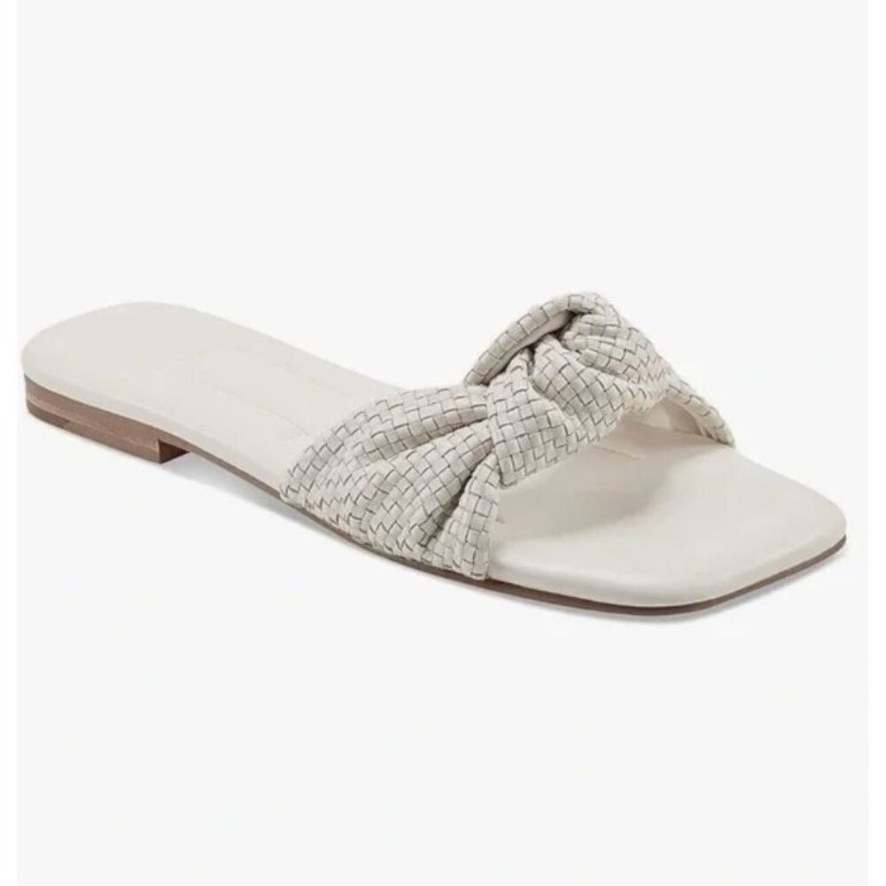 Marc Fisher LTD Marlon Leather Woven Slide Flat Sandals Ivory 9.5 - Picture 1 of 9